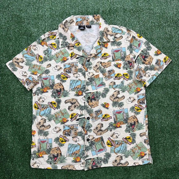 Jurassic Park Button Up Shirt Men's Size S Multicolor Short Sleeve Movie Tee - Picture 1 of 7